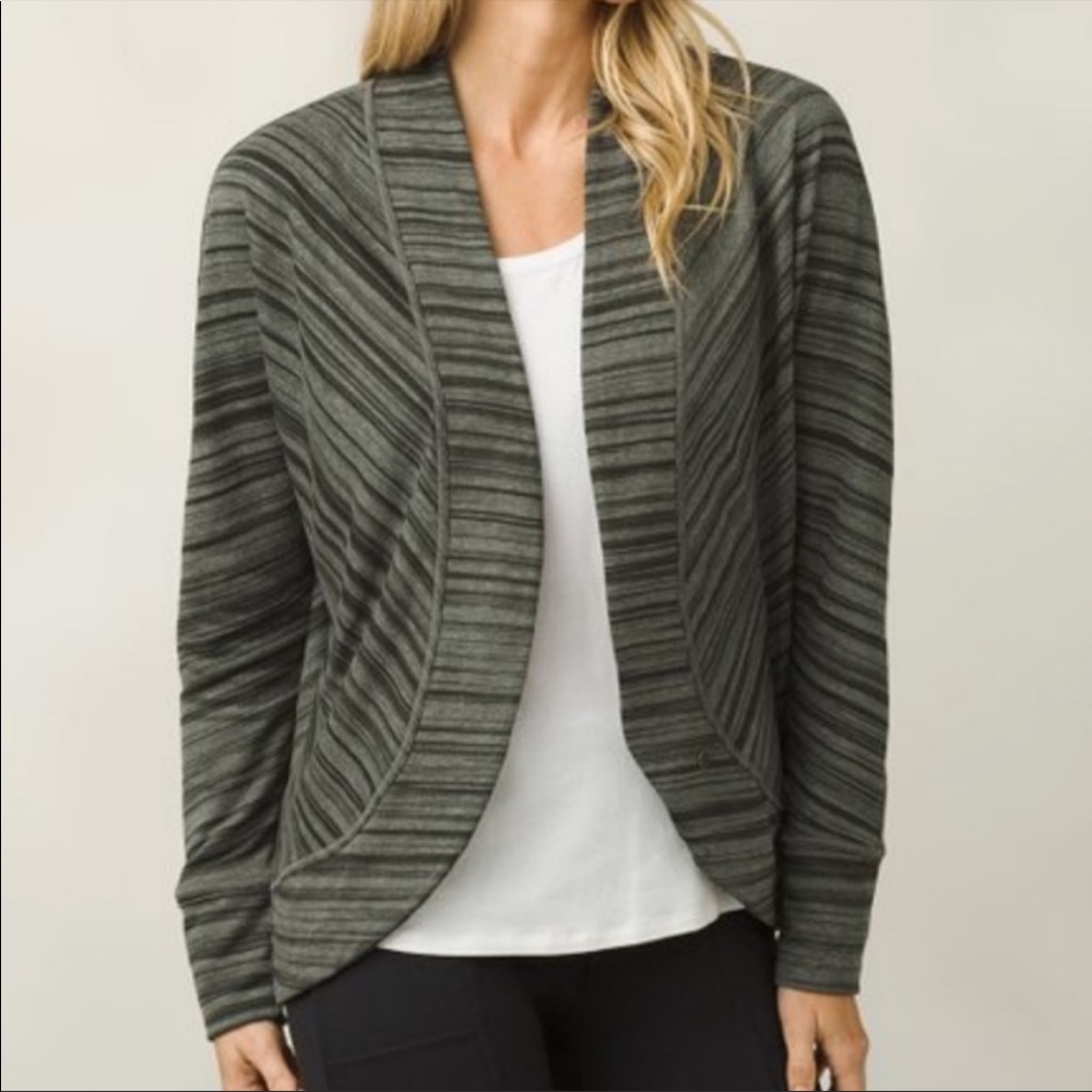 Prana Paradiso Cocoon Cardigan Yoga Jacket French Terry Burnout Stripes M